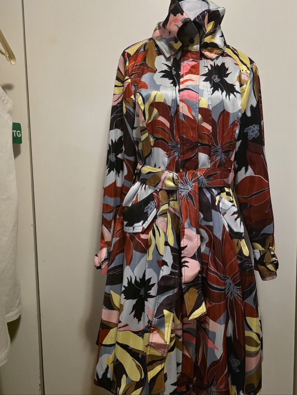 Samuel Dong Floral Trench Coat in Red, Yellow, Pink, Black